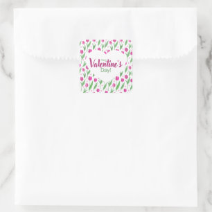 Happy Valentine's Day Pink Tulips Square Sticker