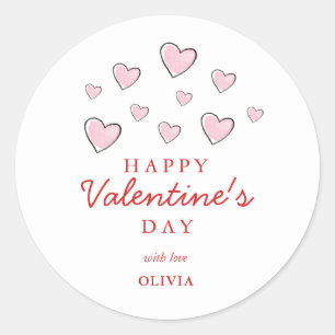 Happy Valentine's Day Pink & White Hearts Classic Round Sticker