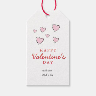 Happy Valentine's Day Pink & White Hearts  Gift Tags