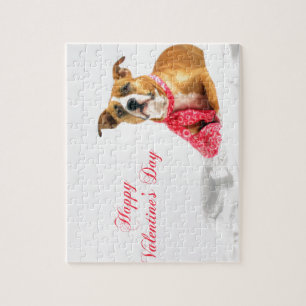 Happy Valentine's Day Pitbull Puppy Jigsaw Puzzle
