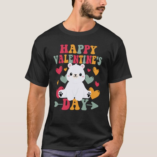 Happy Valentines Day Polar Bear Heart Love Groovy T-Shirt (Front)