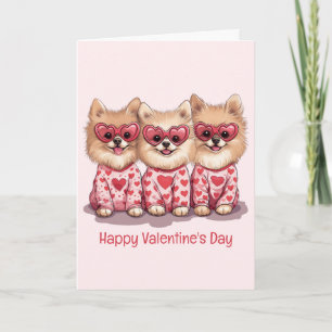 Happy Valentines Day Pomeranian Dogs Holiday Card