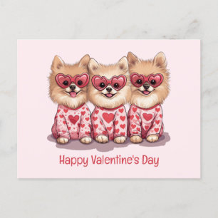 Happy Valentines Day Pomeranian Dogs Holiday Postcard