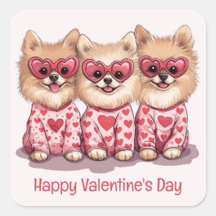 Happy Valentines Day Pomeranian Dogs Square Sticker