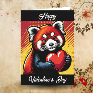 Happy Valentine's Day   Pop Art Red Panda Card