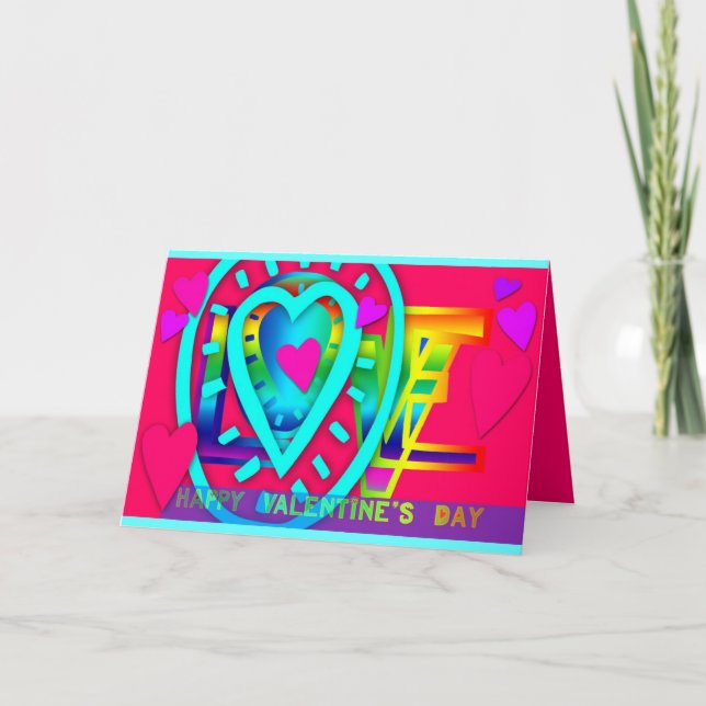 Happy Valentine's Day Pop Colours Greeting C Holiday Card (Front)