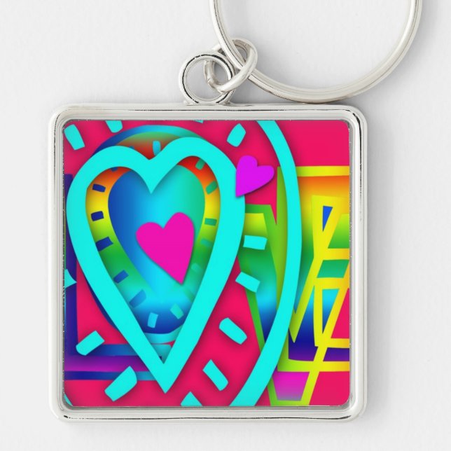 Happy Valentine's Day Pop Colours Square keychain (Front)