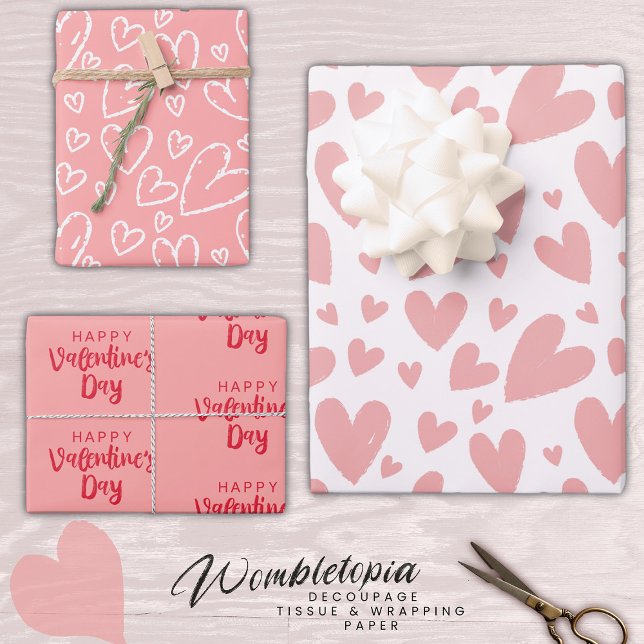 Happy Valentine's Day Pretty Blush Pink Heart  Wrapping Paper Sheet (Creator Uploaded)