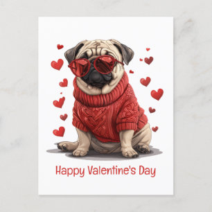 Happy Valentines Day Pug Dog Postcard