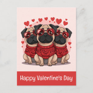 Happy Valentines Day Pug Dogs Postcard