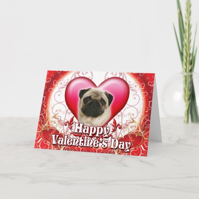 Happy Valentines Day Pug Holiday Card (Front)