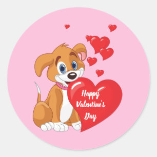 Happy Valentine's Day Puppy Classic Round Sticker