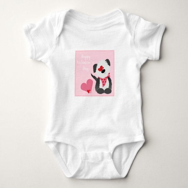 Happy Valentines Day Puppy Hearts Pink Baby Bodysuit (Front)