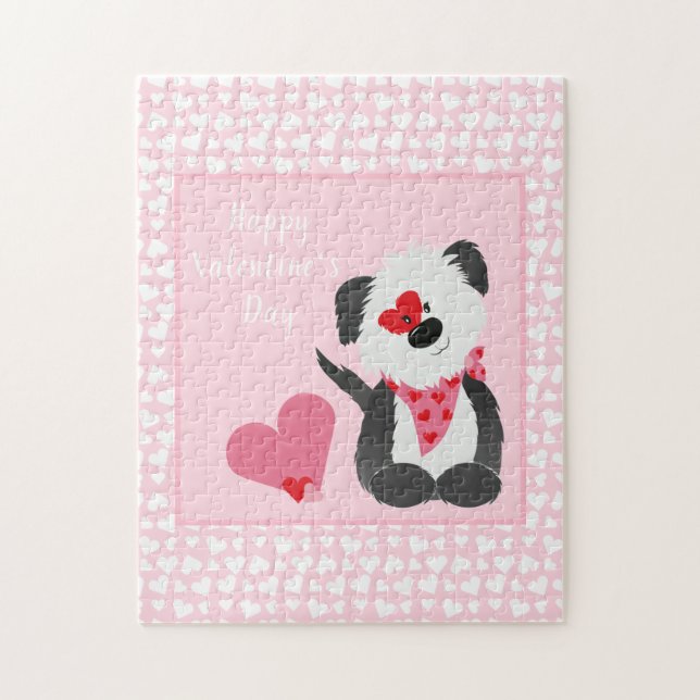 Happy Valentines Day Puppy Hearts Pink Jigsaw Puzzle (Vertical)