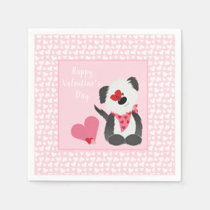 Happy Valentines Day Puppy Hearts Pink Napkin
