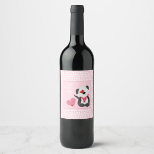Happy Valentines Day Puppy Hearts Pink Wine Label