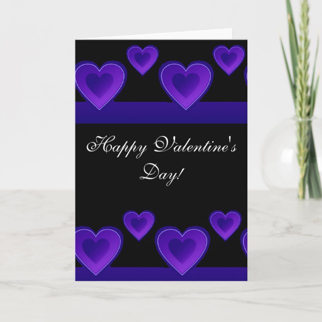 Happy Valentine's Day purple hearts greeting Card (Front)