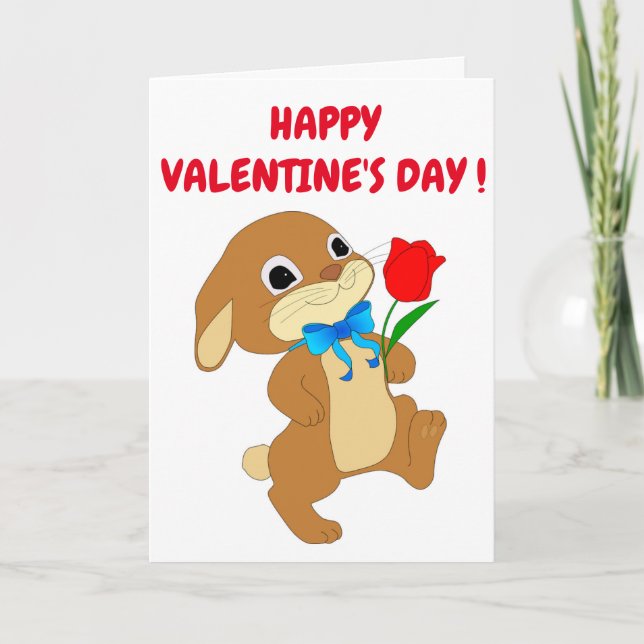 "HAPPY VALENTINE'S DAY" RABBIT IN LOVE HOLIDAY CARD (Front)