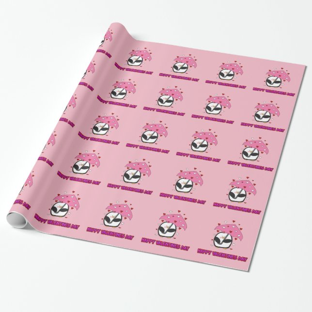 Happy Valentines Day Raining Hearts Wrapping Paper (Unrolled)