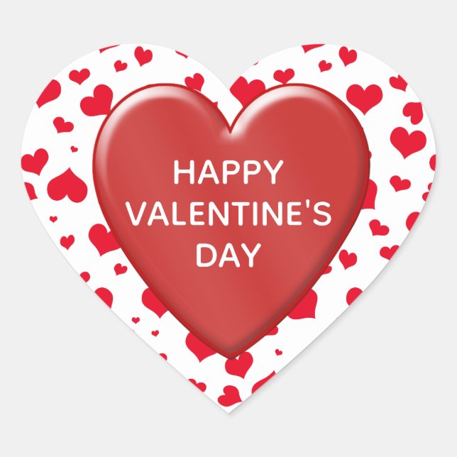 Happy Valentine's Day Random Red Hearts Pattern Heart Sticker (Front)