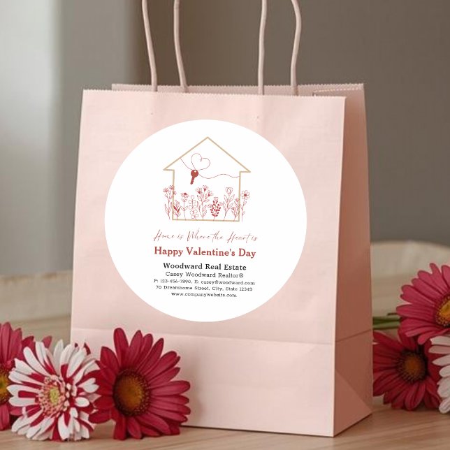 Happy Valentine's Day Real Estate Realtor Business Classic Round Sticker (Creator Uploaded)