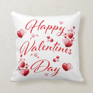 Happy Valentines Day Red and Pink Hearts Pillow