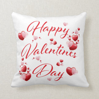 Happy Valentines Day Red and Pink Hearts Pillow