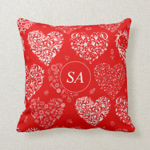Happy Valentine's Day Red and White Hearts Cushion