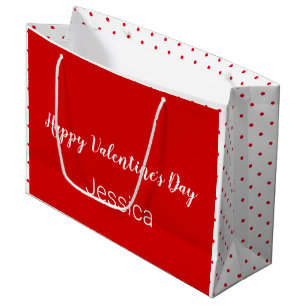 Happy Valentine's Day Red and White Name Dots Large Gift Bag