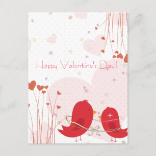 Happy Valentine's Day Red Bird Whimsical Postcard
