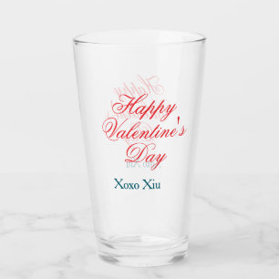 Happy Valentine's day red blue xoxo love name Glass