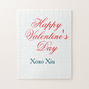 Happy Valentine's day red blue xoxo love name Jigsaw Puzzle