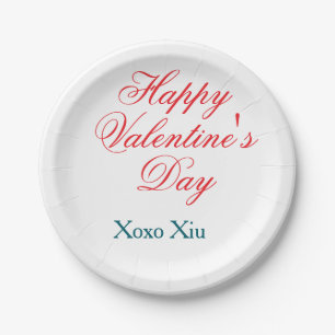 Happy Valentine's day red blue xoxo love name Paper Plate