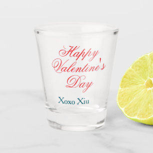 Happy Valentine's day red blue xoxo love name Shot Glass