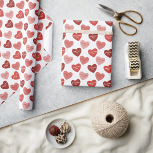 Happy Valentine's Day Red & Blush Hearts White  Wrapping Paper