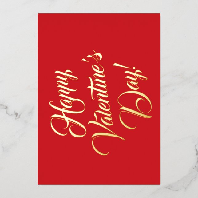 Happy Valentine's Day red elegant script Foil Holiday Card (Front)