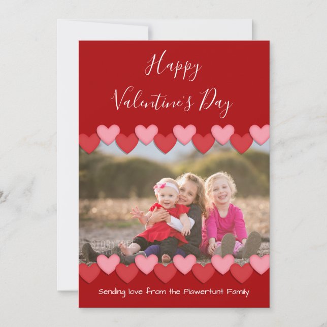 Happy Valentines Day Red Family Photo Holiday Card (Front)