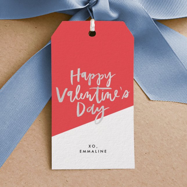 Happy Valentine's Day Red Gift Tags (Happy Valentine's Day hand lettered gift tag.)