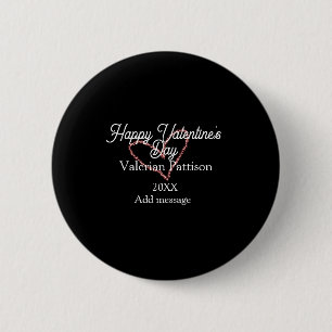 Happy Valentine's day red glitter heart black name 6 Cm Round Badge