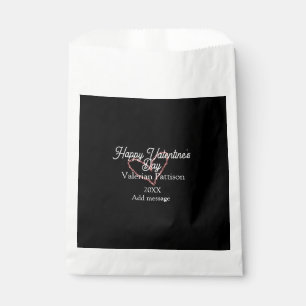 Happy Valentine's day red glitter heart black name Favour Bag