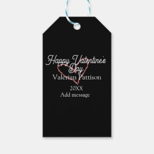 Happy Valentine's day red glitter heart black name Gift Tags