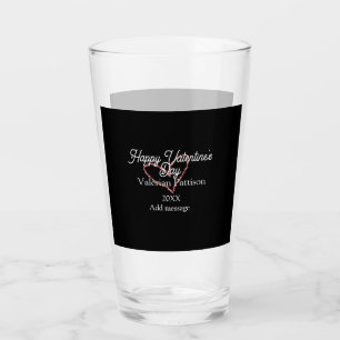Happy Valentine's day red glitter heart black name Glass