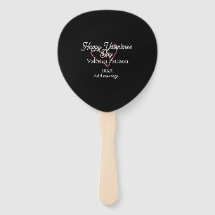 Happy Valentine's day red glitter heart black name Hand Fan