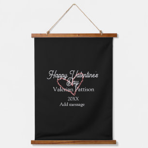 Happy Valentine's day red glitter heart black name Hanging Tapestry