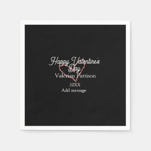 Happy Valentine's day red glitter heart black name Napkin