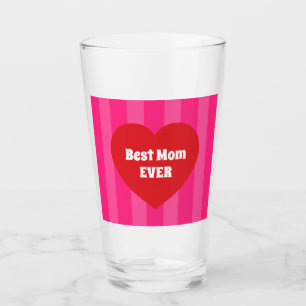 Happy Valentine's Day Red Heart and Pink Stripes Glass