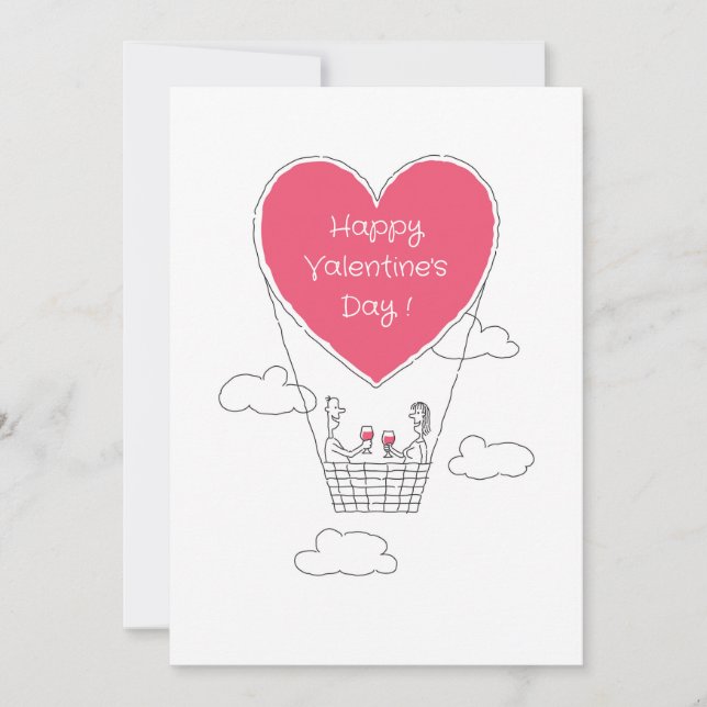 Happy Valentine's Day Red Heart Balloon Couple Holiday Card (Front)