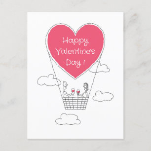 Happy Valentine's Day Red Heart Balloon Couple Postcard