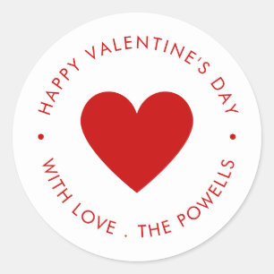 Happy Valentine's Day Red Heart  Classic Round Sticker