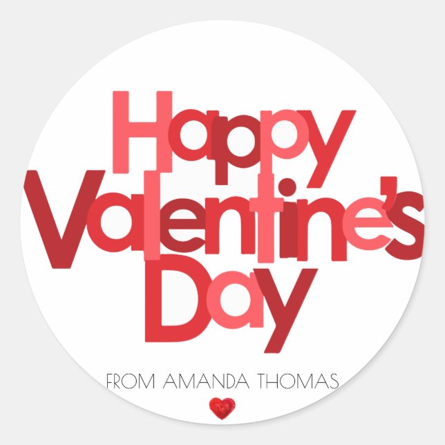 Happy valentine's day red heart classic round sticker (Front)